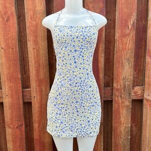 Etiquette Women’s Blue and Yellow Halter Sundress Mini Size S
